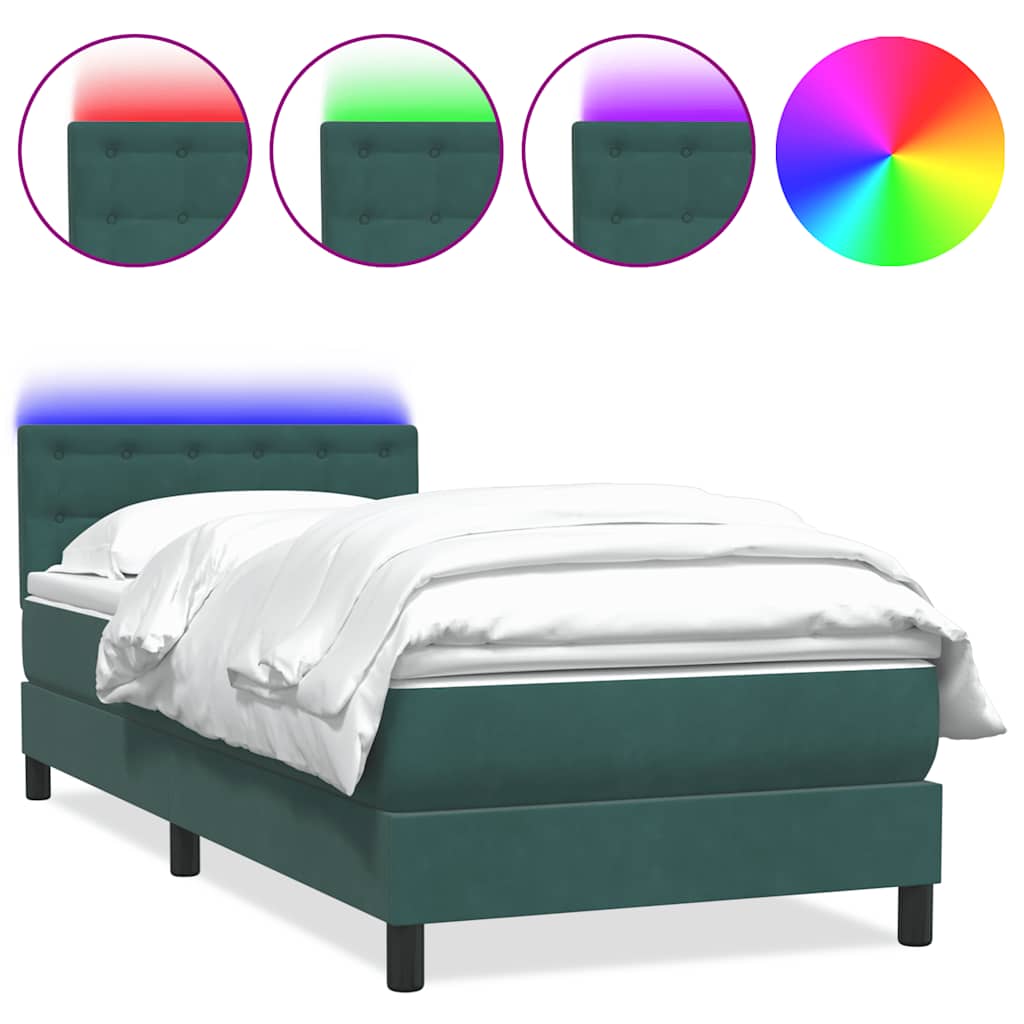 Box Spring Postel S Matrací A Led Tmavě Zelená 80X220 Cm Samet