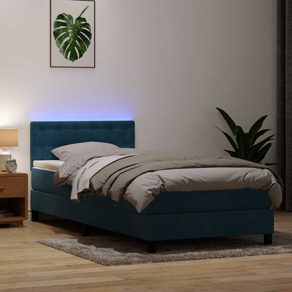 Box Spring Postel S Matrací A Led Tmavě Modrá Samet Tmavě Moddrá