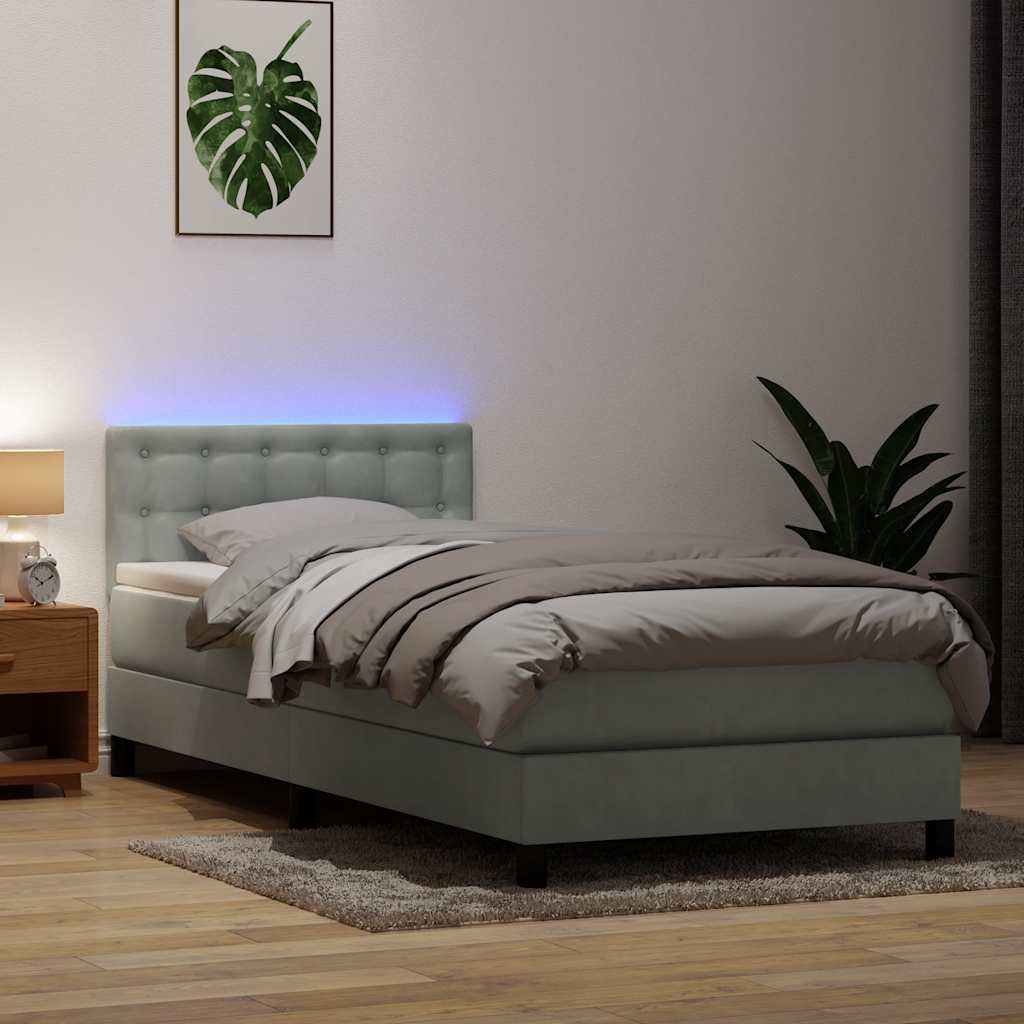Box Spring Postel S Matrací A Led Samet Světle Šedá