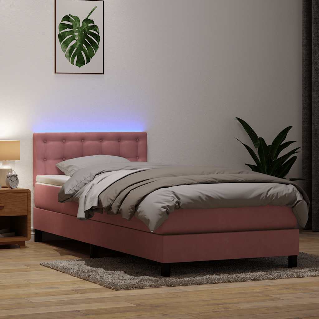 Box Spring Postel S Matrací A Led Samet Růžová