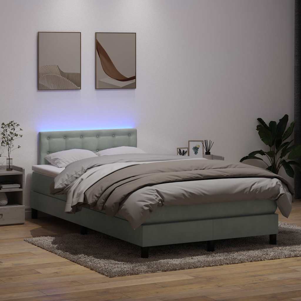Box Spring Postel S Matrací A Led Samet Světle Šedá