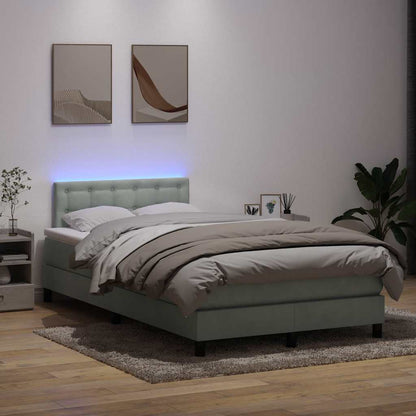 Box Spring Postel S Matrací A Led Samet Světle Šedá