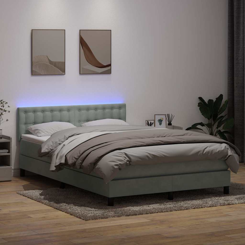 Box Spring Postel S Matrací A Led Samet Světle Šedá