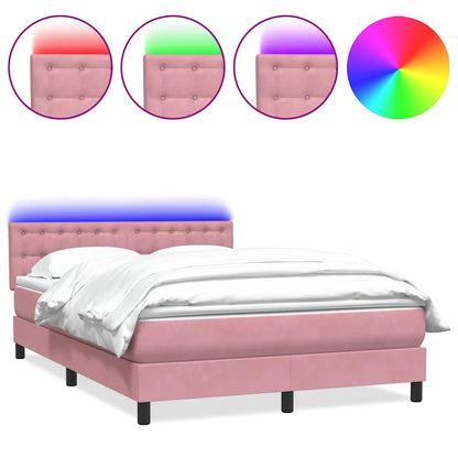 Box Spring Postel S Matrací A Led Růžová 140X220 Cm Samet
