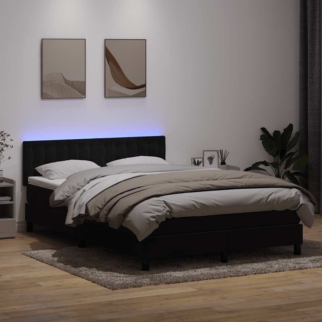 Box Spring Postel S Matrací A Led Černá Samet Černá