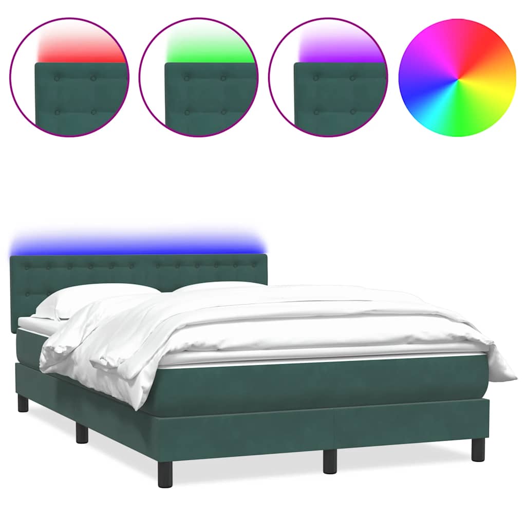 Box Spring Postel S Matrací A Led Tmavě Zelená 160X220 Cm Samet