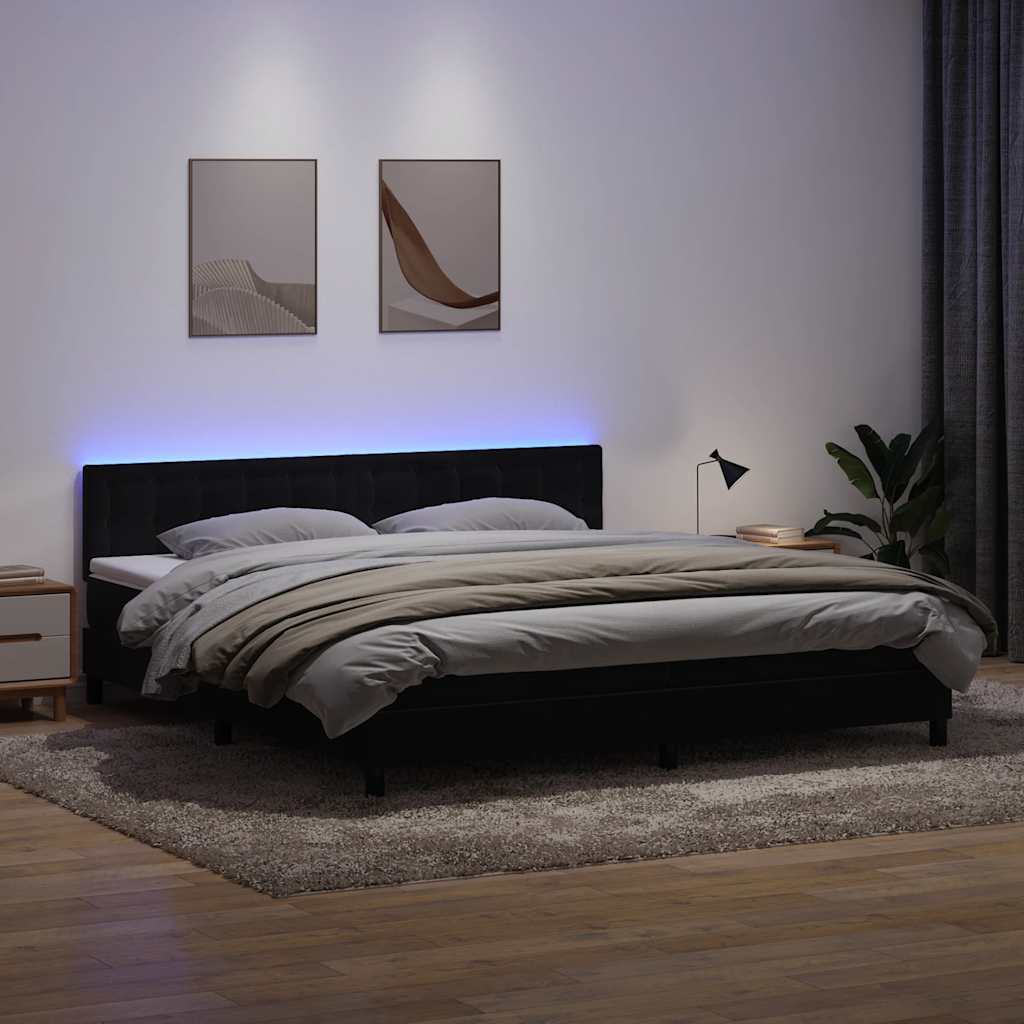 Box Spring Postel S Matrací A Led Černá Samet Černá