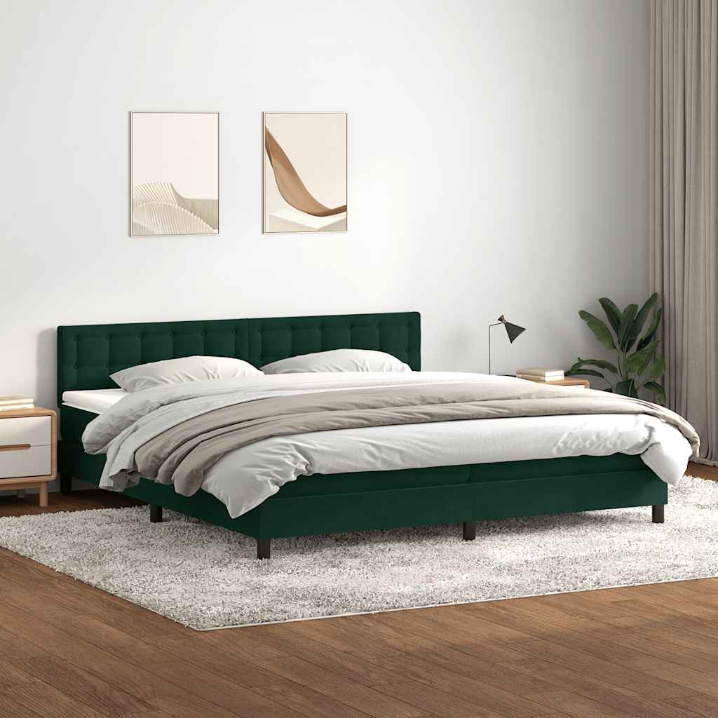 Box Spring Postel S Matrací A Led Tmavě Zelená 180X220 Cm Samet