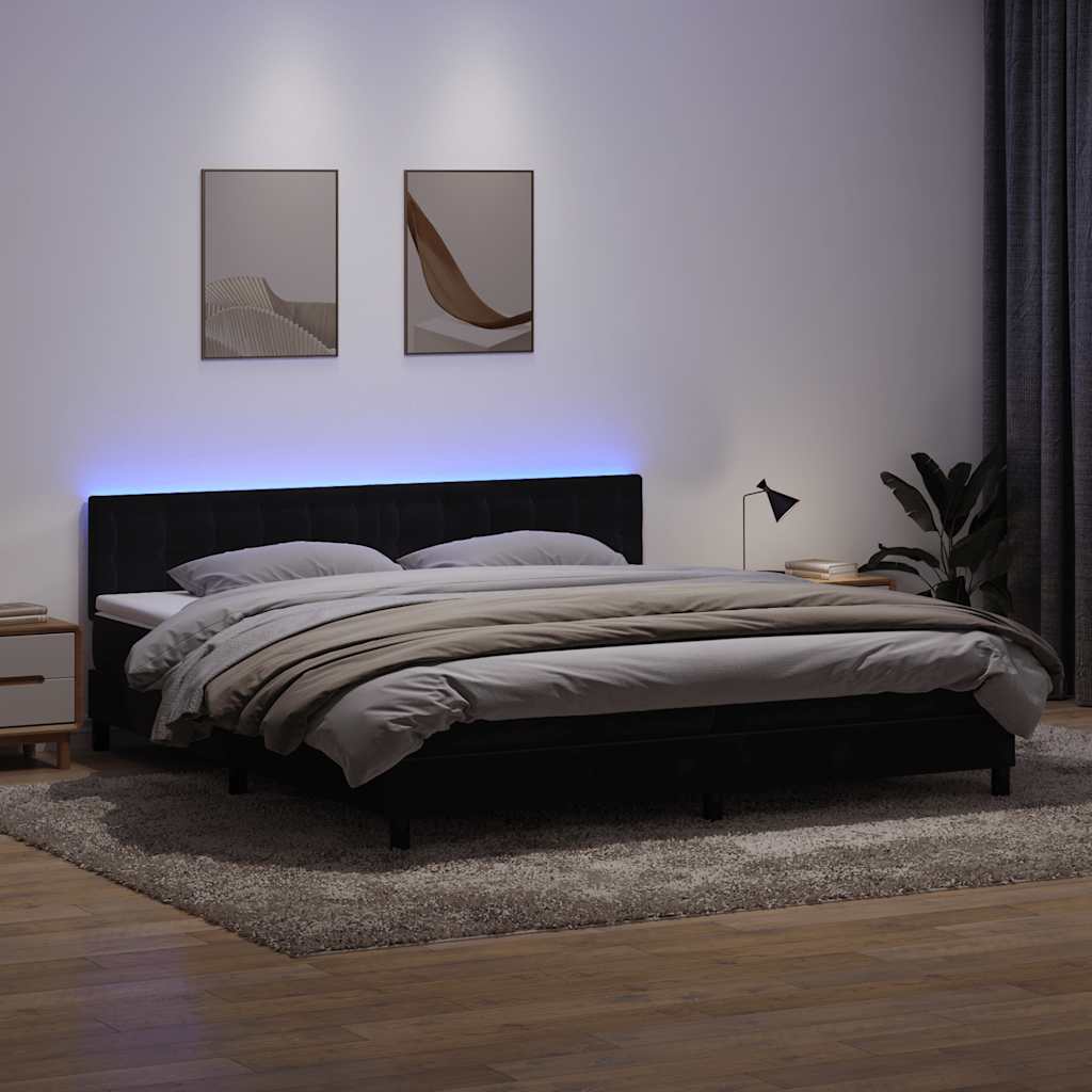 Box Spring Postel S Matrací A Led Černá Samet Černá