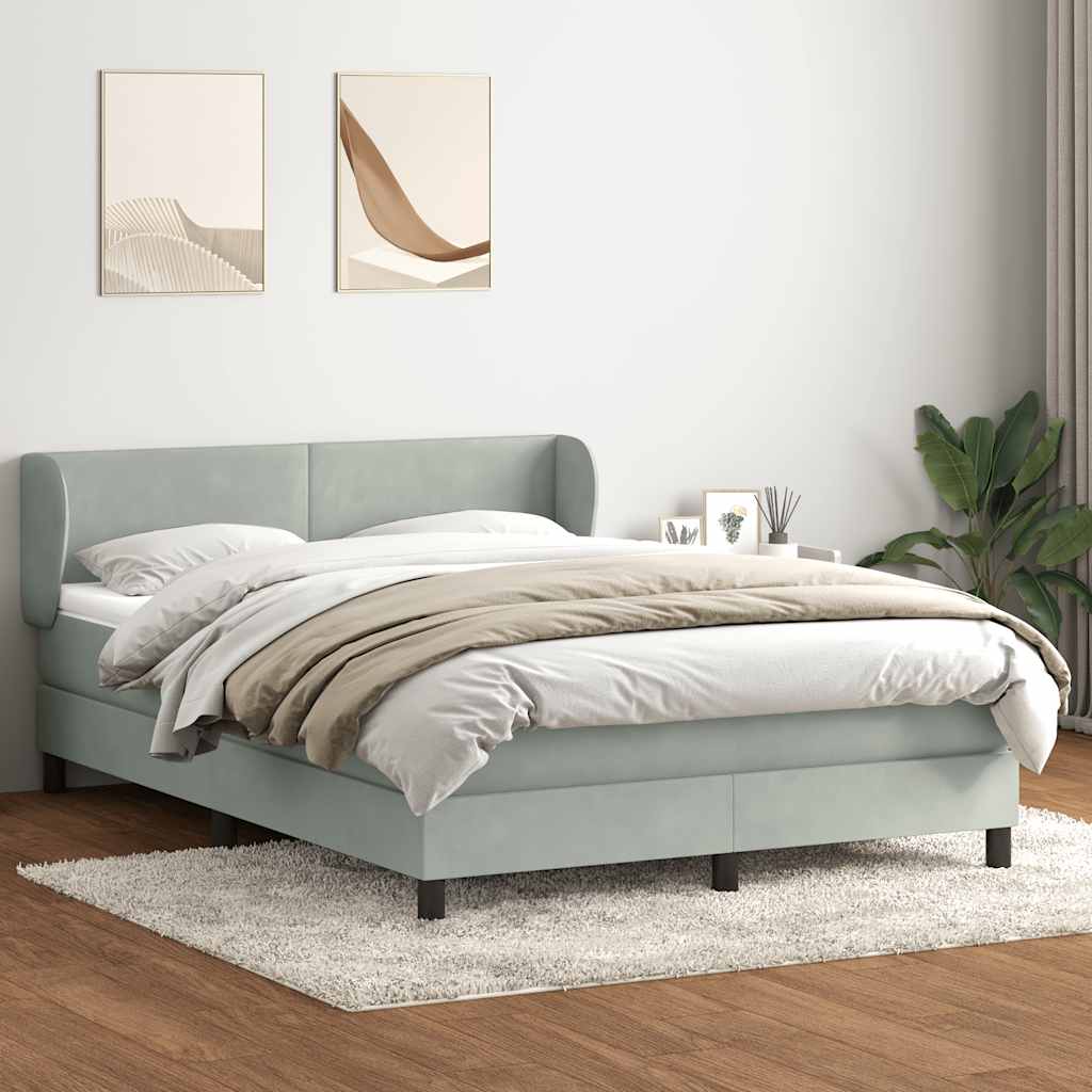 Box Spring Postel S Matrací Samet Světle Šedá