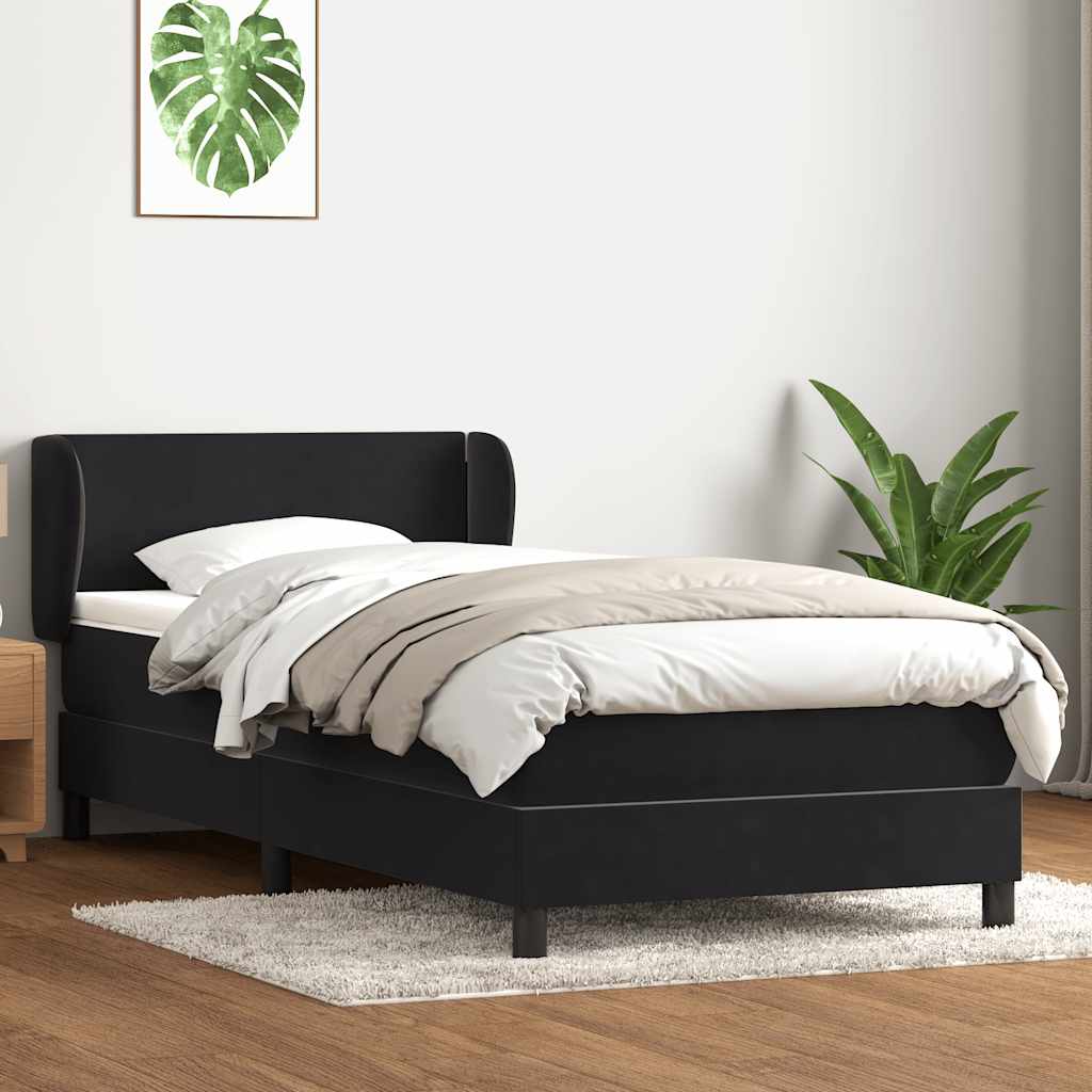Box Spring Postel S Matrací Černý Samet Černá