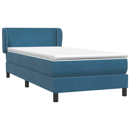 Box Spring Postel S Matrací Tmavě Modrá Samet Tmavě Moddrá