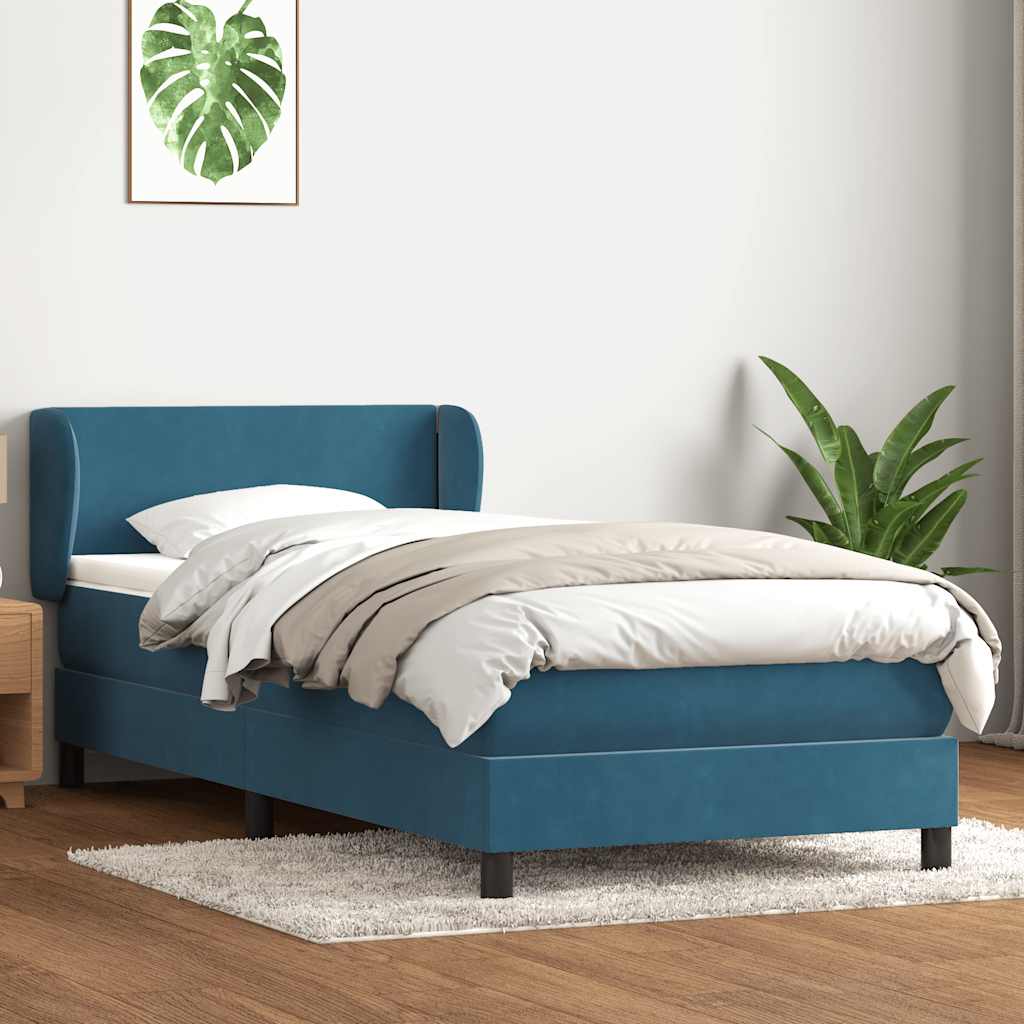 Box Spring Postel S Matrací Tmavě Modrá Samet Tmavě Moddrá