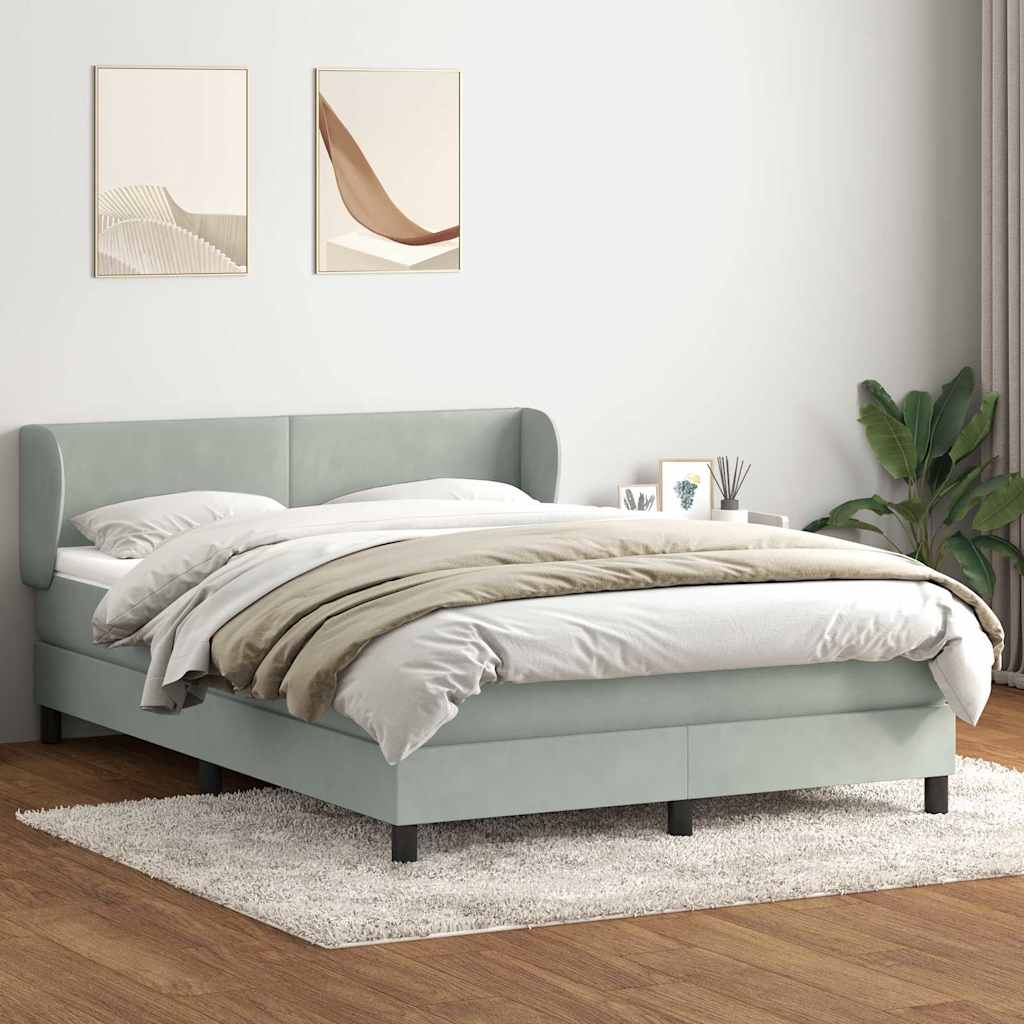 Box Spring Postel S Matrací Samet Světle Šedá