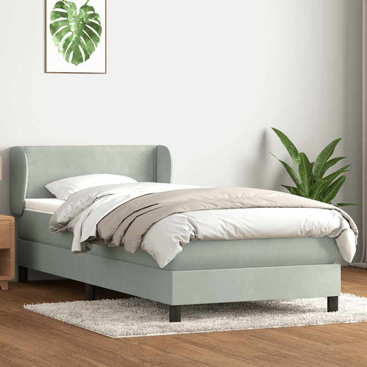 Box Spring Postel S Matrací Samet Světle Šedá