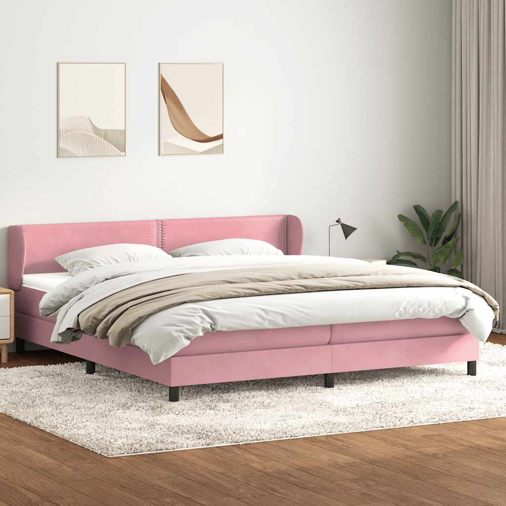 Box Spring Postel S Matrací Růžový Samet Růžová