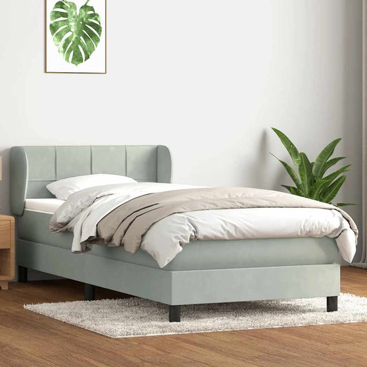 Box Spring Postel S Matrací Samet Světle Šedá