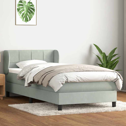 Box Spring Postel S Matrací Samet Světle Šedá