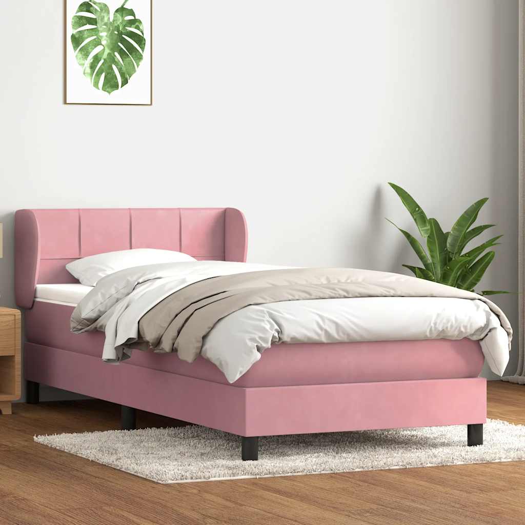 Box Spring Postel S Matrací Růžový Samet Růžová