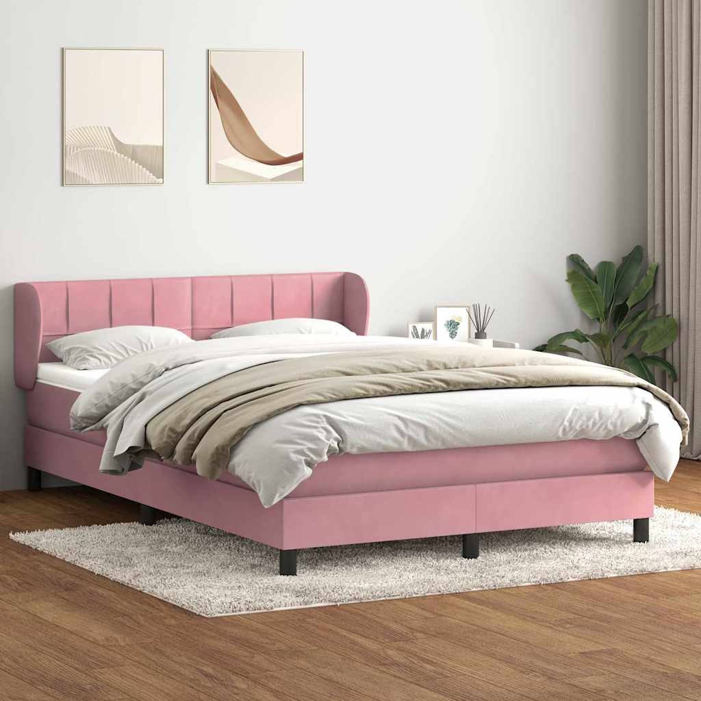 Box Spring Postel S Matrací Růžový Samet Růžová