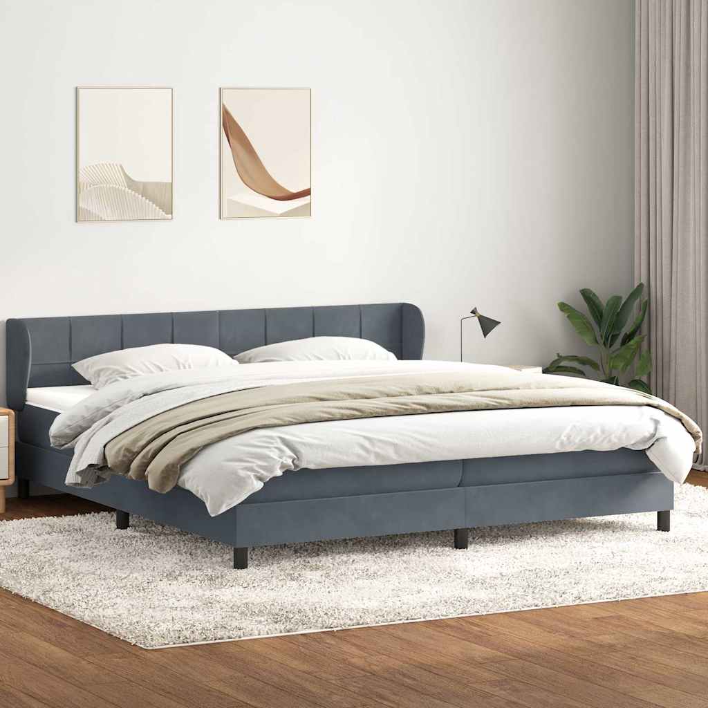 Box Spring Postel S Matrací Samet Tmavě Šedá