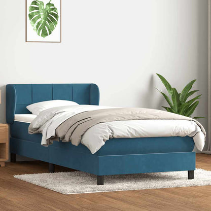 Box Spring Postel S Matrací Tmavě Modrá Samet Tmavě Moddrá