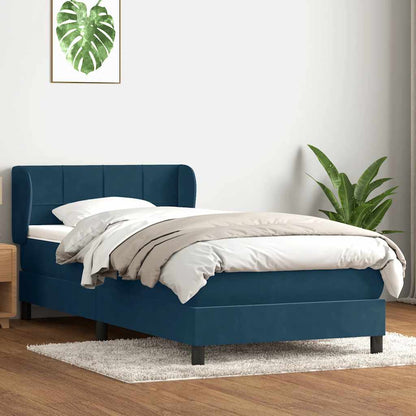 Box Spring Postel S Matrací Tmavě Modrá Samet Tmavě Moddrá