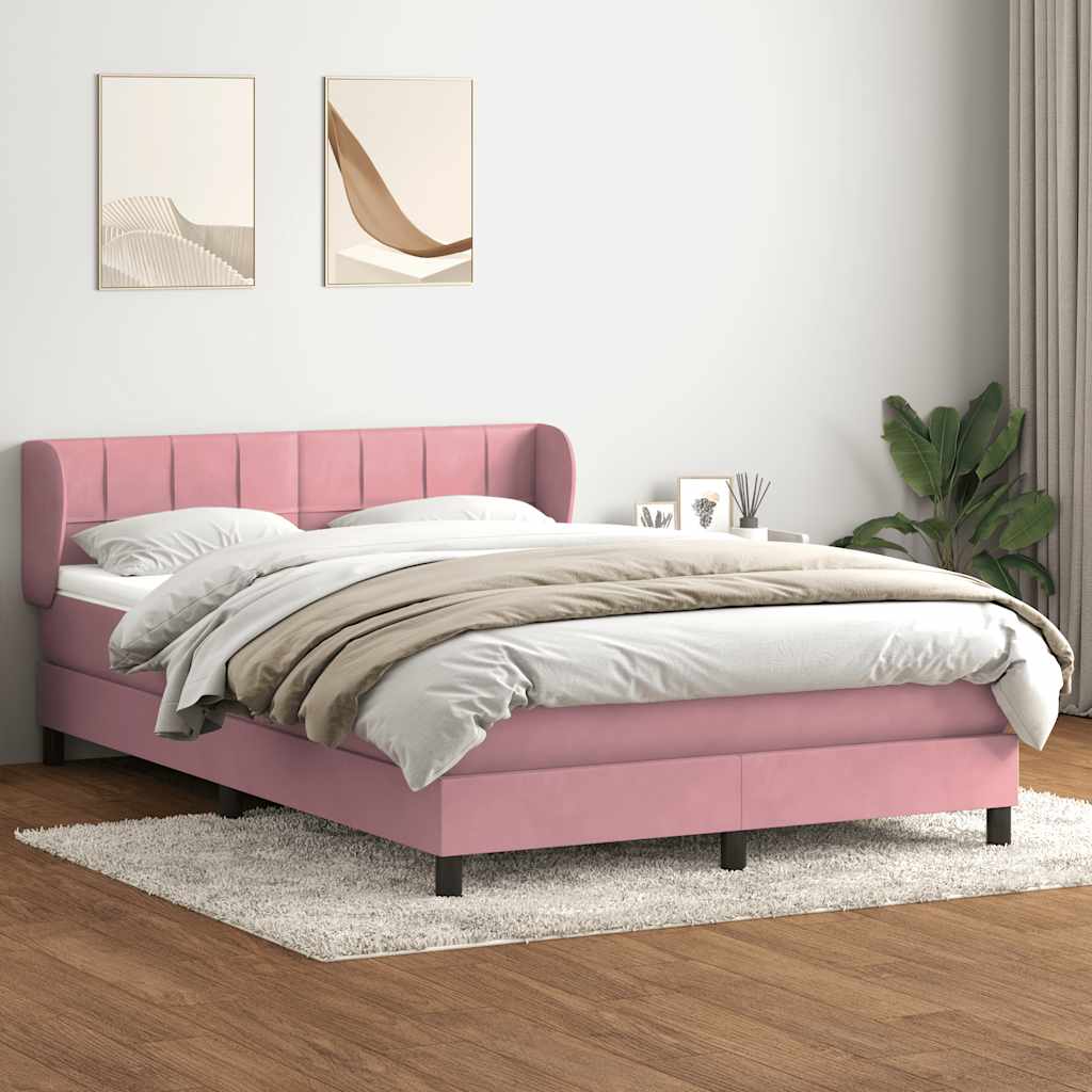 Box Spring Postel S Matrací Růžový Samet Růžová