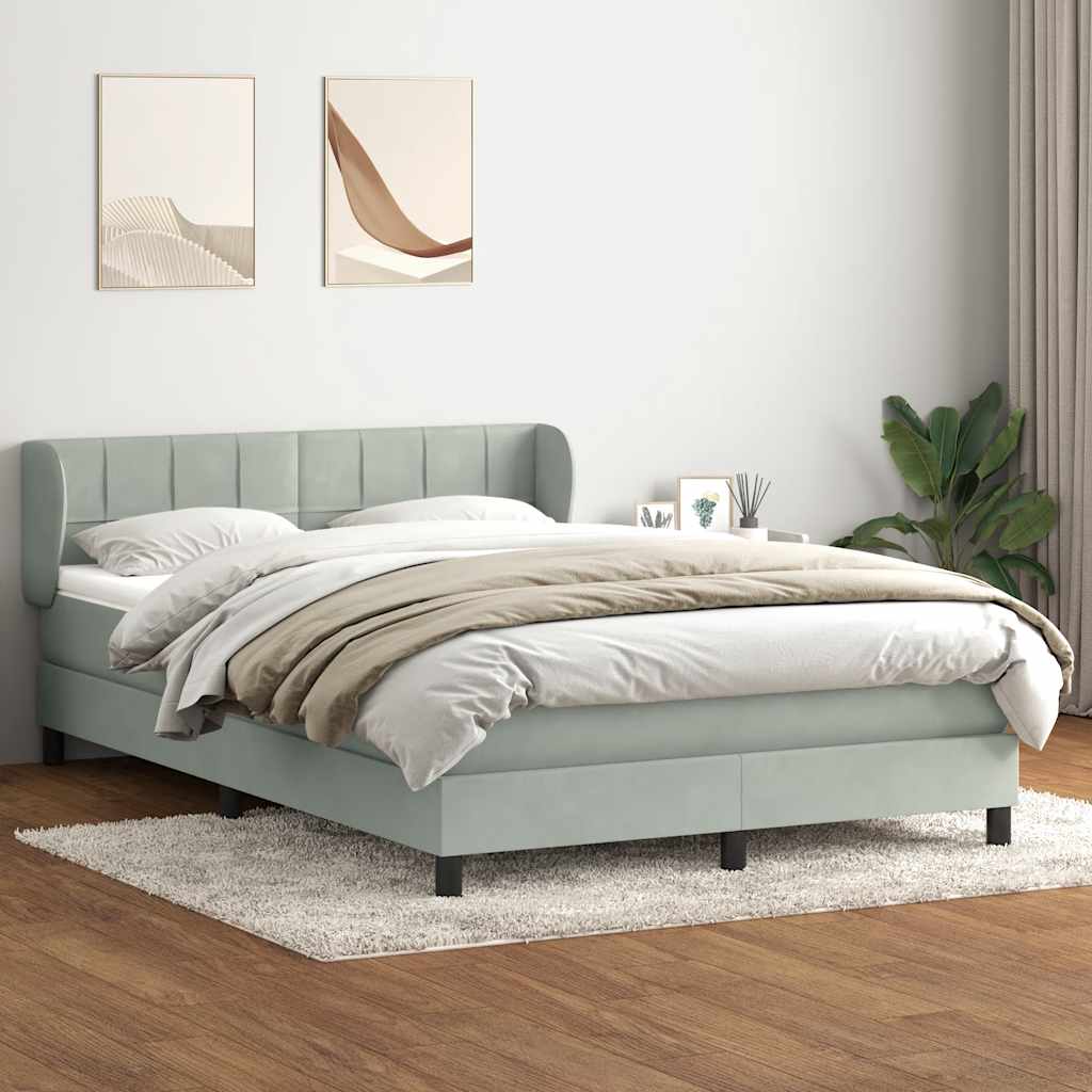 Box Spring Postel S Matrací Samet Světle Šedá