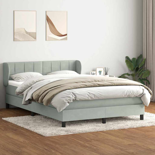 Box Spring Postel S Matrací Samet Světle Šedá