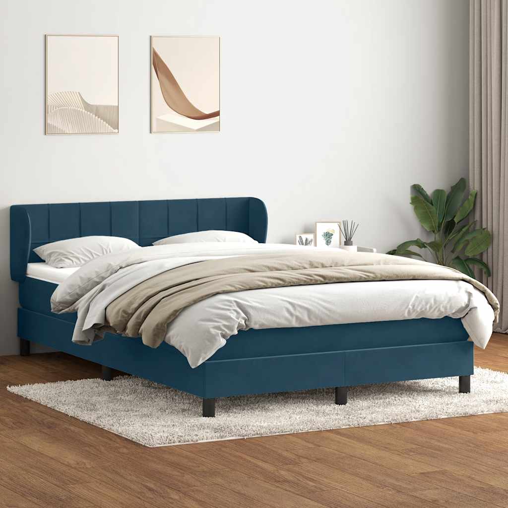 Box Spring Postel S Matrací Tmavě Modrá Samet Tmavě Moddrá