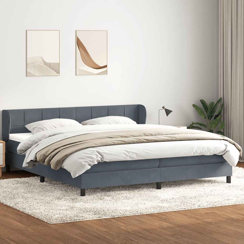 Box Spring Postel S Matrací Samet Tmavě Šedá