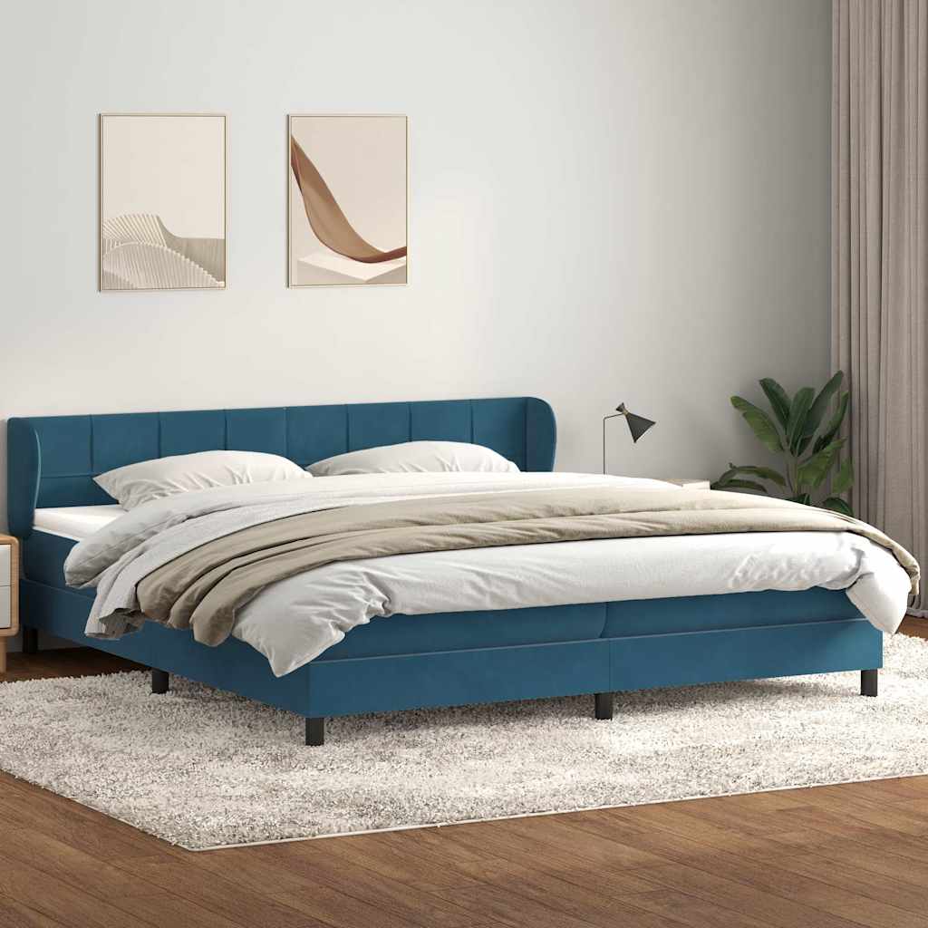 Box Spring Postel S Matrací Tmavě Modrá Samet Tmavě Moddrá