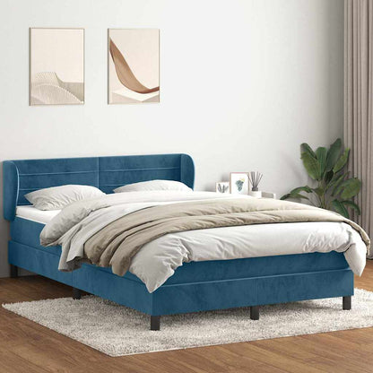 Box Spring Postel S Matrací Tmavě Modrá Samet Tmavě Moddrá