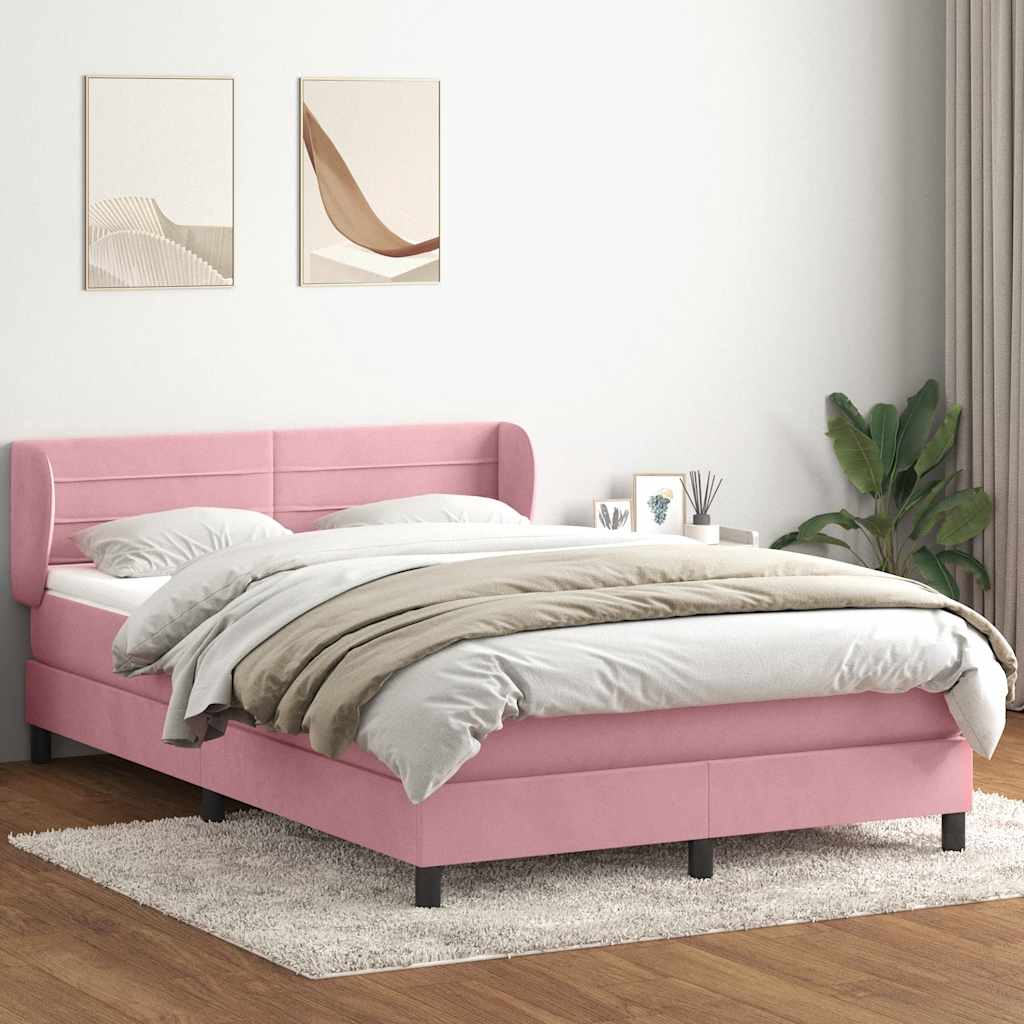 Box Spring Postel S Matrací Růžový Samet Růžová