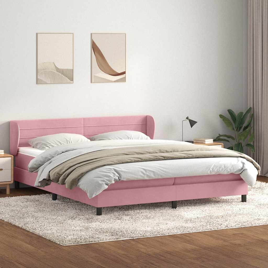 Box Spring Postel S Matrací Růžový Samet Růžová