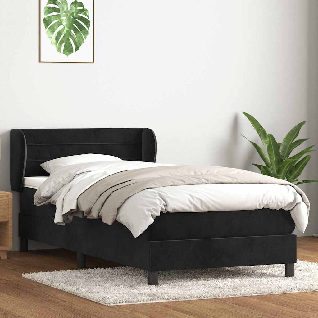 Box Spring Postel S Matrací Černý Samet Černá