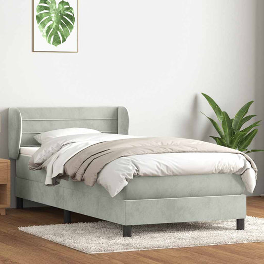Box Spring Postel S Matrací Samet Světle Šedá