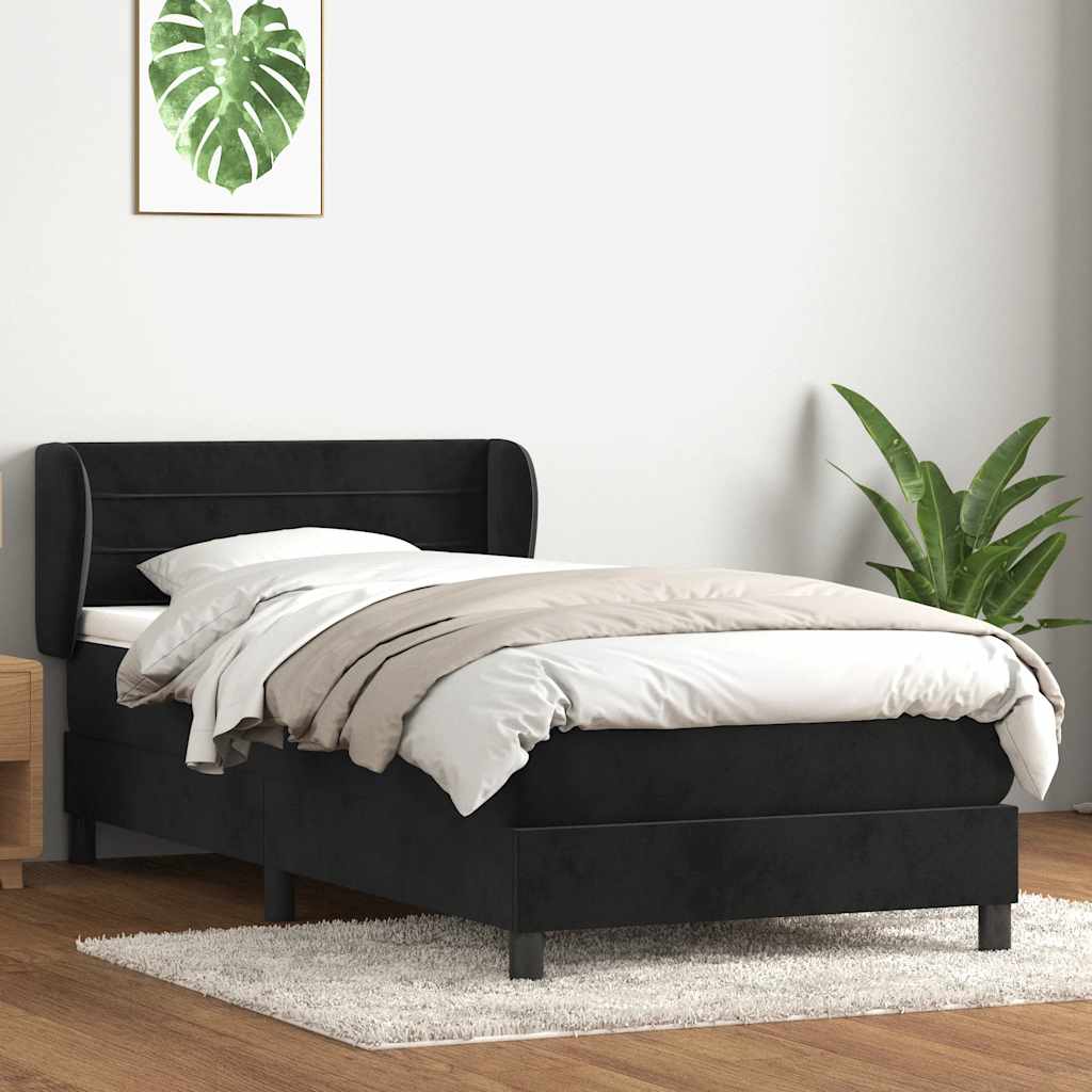 Box Spring Postel S Matrací Černý Samet Černá