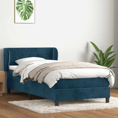 Box Spring Postel S Matrací Tmavě Modrá Samet Tmavě Moddrá