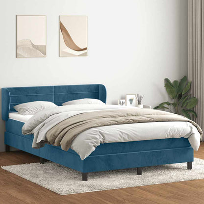 Box Spring Postel S Matrací Tmavě Modrá Samet Tmavě Moddrá