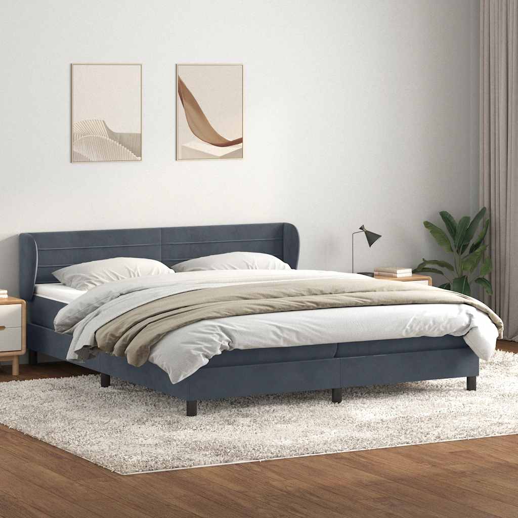 Box Spring Postel S Matrací Samet Tmavě Šedá