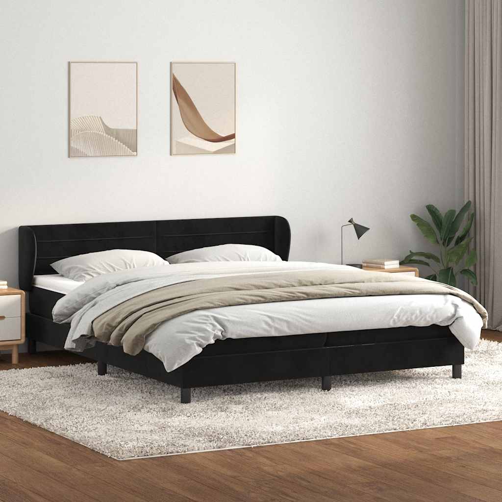 Box Spring Postel S Matrací Černý Samet Černá