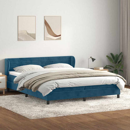 Box Spring Postel S Matrací Tmavě Modrá Samet Tmavě Moddrá