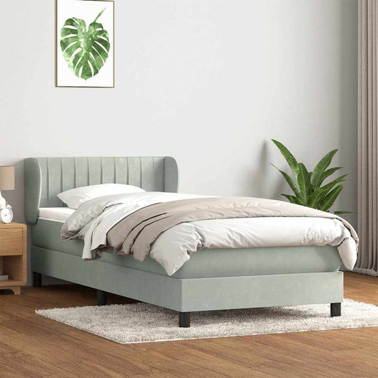 Box Spring Postel S Matrací Samet Světle Šedá
