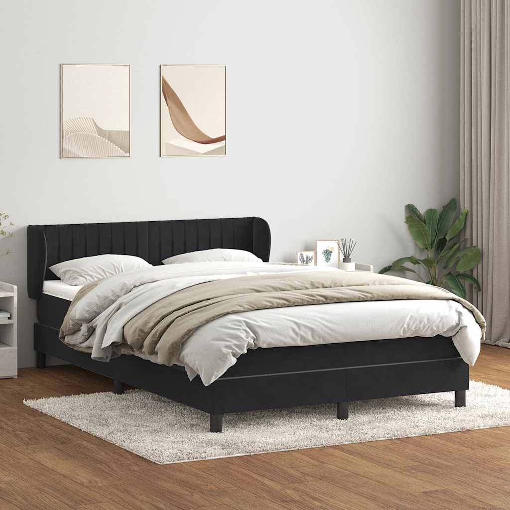 Box Spring Postel S Matrací Černý Samet Černá