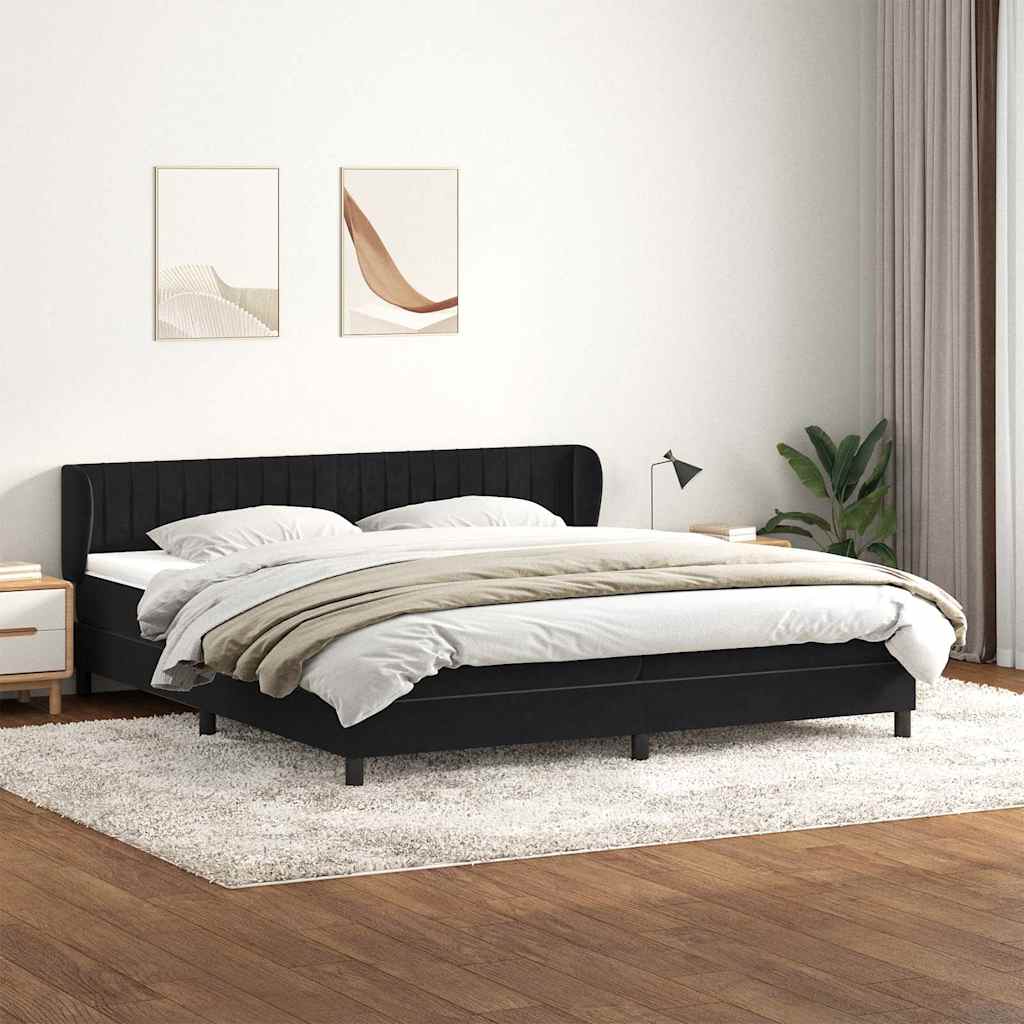 Box Spring Postel S Matrací Černý Samet Černá