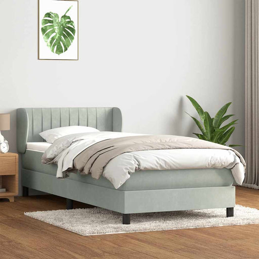 Box Spring Postel S Matrací Samet Světle Šedá