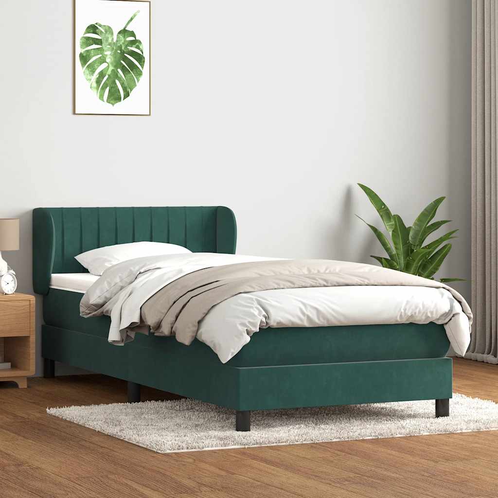 Box Spring Postel S Matrací Samet Tmavě Zelená