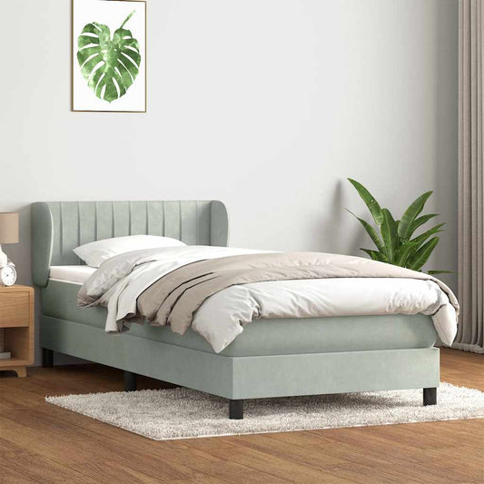 Box Spring Postel S Matrací Samet Světle Šedá